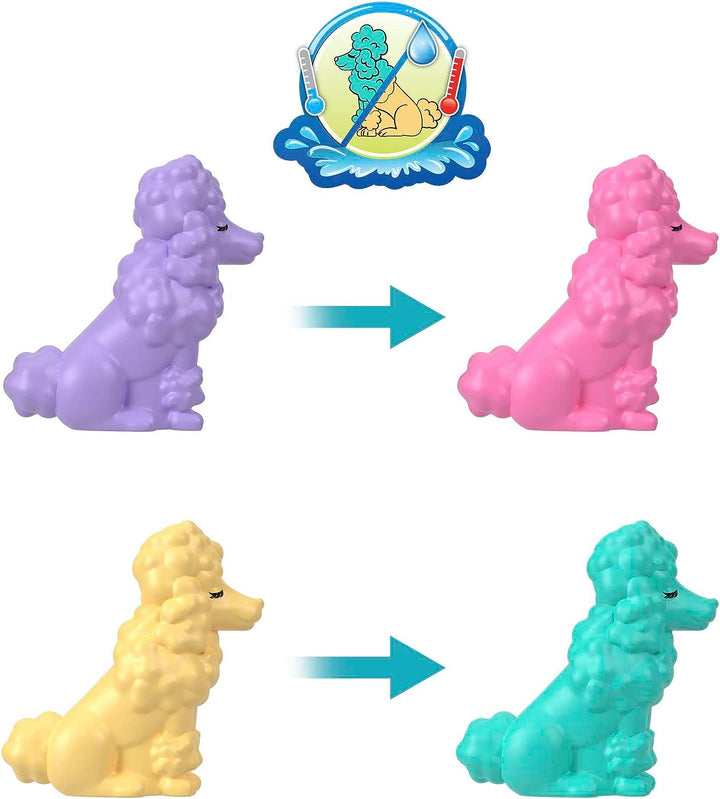 Polly Pocket-Puppen und Spielset, Tierspielzeug, kompaktes Spielset „Bräutigam &amp; Glam-Pudel“.
