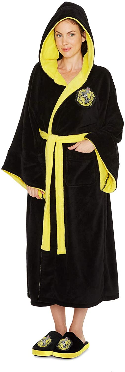 Groovy Hufflepuff Harry Potter Damen-Bademantel, Polyester – Schwarz