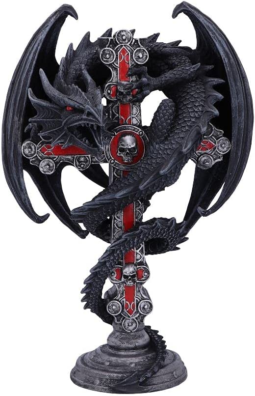 Nemesis Now Anne Stokes Gothic Guardian Dragon Cross Kerzenhalter 26,5 cm, Schwarz