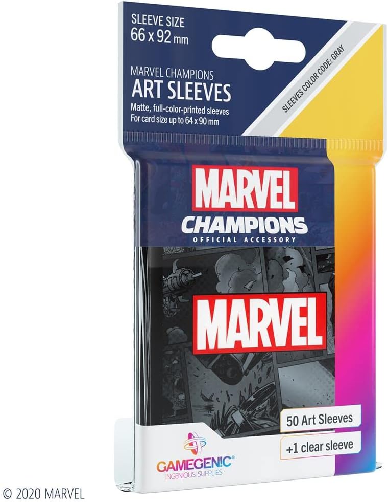 Gamegenic Marvel Champions Sleeves - Black, 50-Pack with Transparent Case