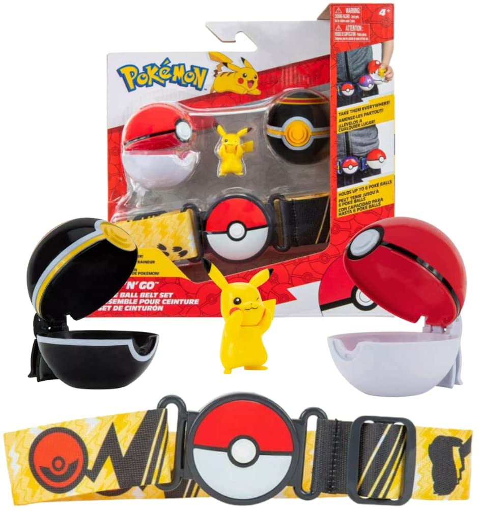 Pokemon Clip and Go Gürtel-Set Pikachu &amp; Pokemon-Bälle – 1 x 5 cm große Pokemon-Figur,