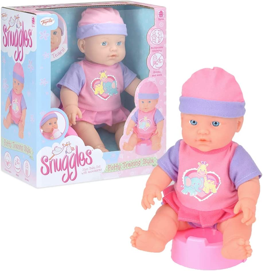 Toyrific Snuggles Babypuppe mit Zubehör, Wein-, Trink- und Nassfunktion, Töpfchen