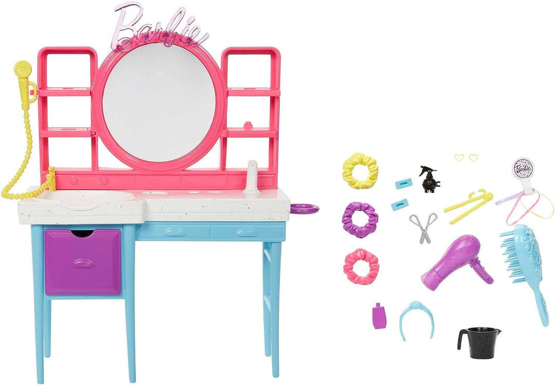 Barbie-Puppe und Friseursalon-Spielset, lange Haare mit Farbwechsel, Hahnentrittmuster Dr