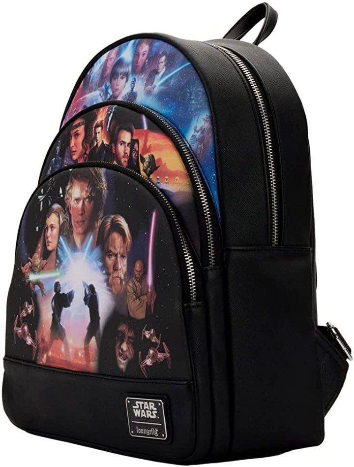 Loungefly Star Wars Prequel Trilogy Mini-Rucksack mit drei Taschen