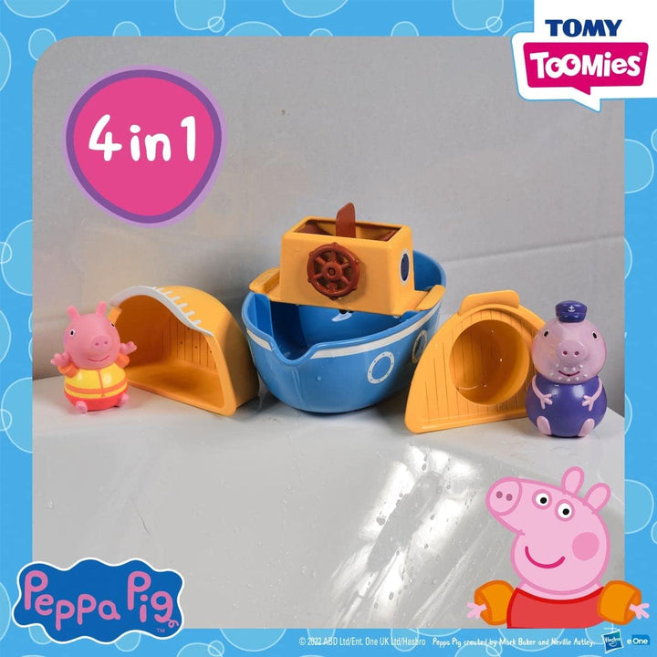 TOMY E73414 Toomies Opa Pig's Splash &amp; Pour Boot – 4-teiliges Badezeit-Peppa-Remo
