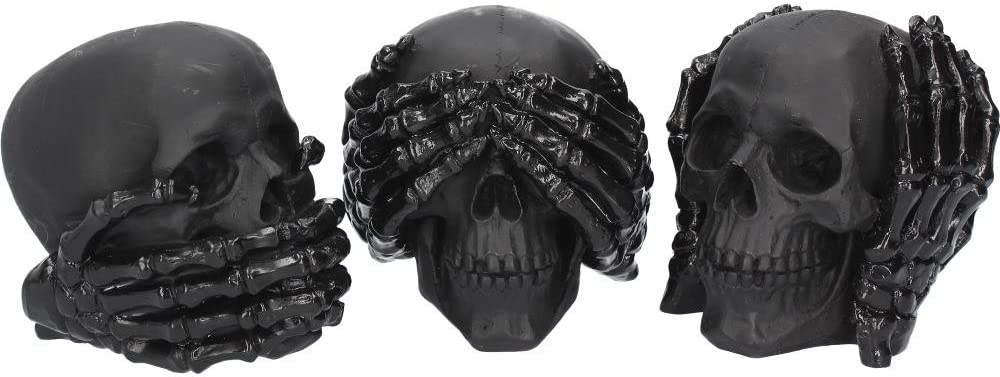 Nemesis Now Dark Totenkopf-Figur „See No, Hear No, Speak No Evil“, 45 cm, Schwarz