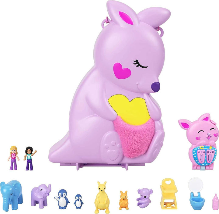 ?Polly Pocket Mini Toys, Mama und Joey Känguru-Geldbörse, 2-in-1-Kompaktspielset mit