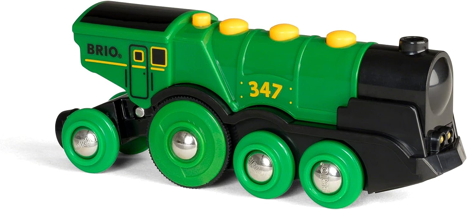 BRIO World Big Green Action Locomotive Battery Powered Wooden Train Engine for Kids - Model 33593