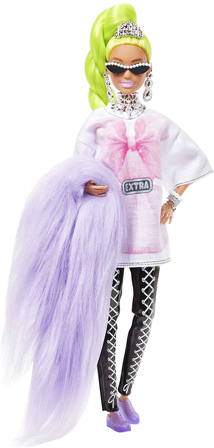 Barbie Extra-Puppe Nr. 11 in übergroßem T-Shirt und Leggings mit Haustier, für Kinder ab 3 Jahren