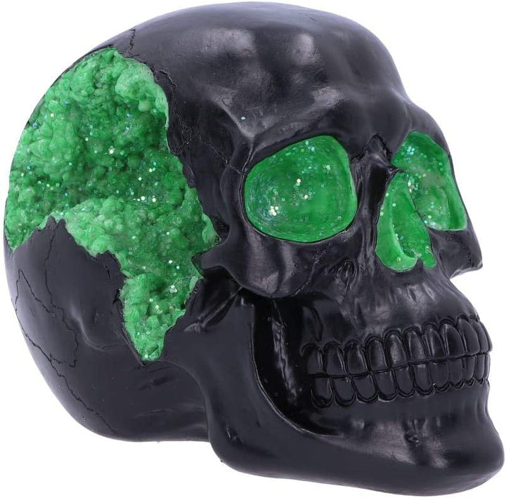 Nemesis Now Geode Schwarz Grün Gothic Glitzer Totenkopf Figur, Polyresin