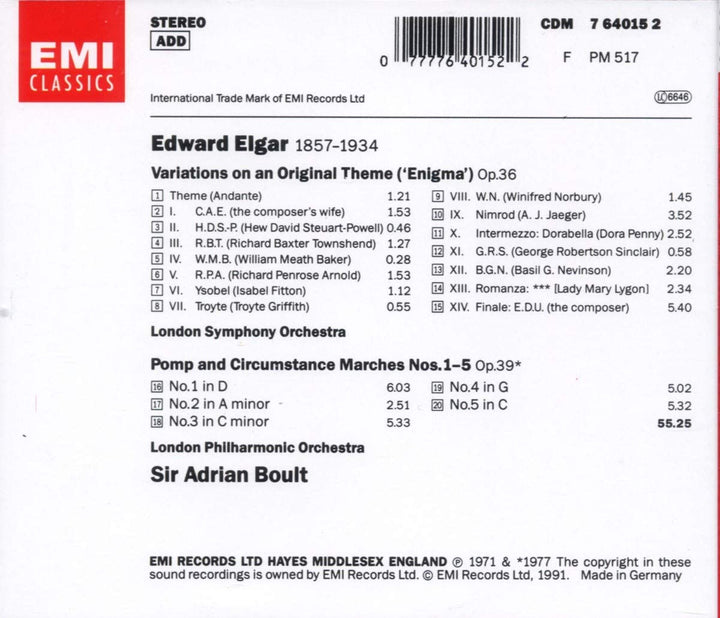 Elgar – Orchesterwerke – Enigma-Variationen – Pomp &amp; Circumstance Marches Nr. 1–5 [Audio-CD]