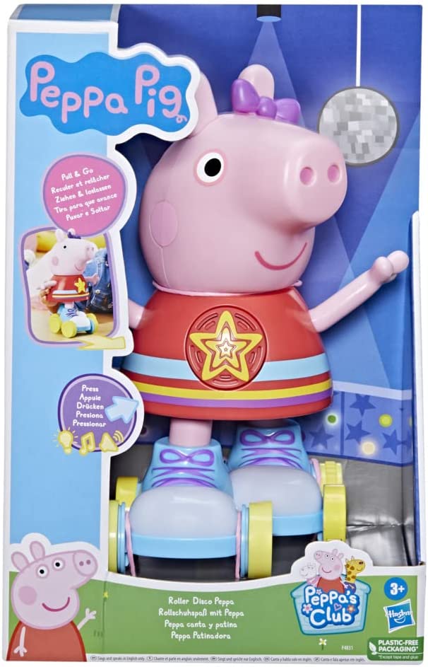 Peppa Pig Roller Disco Peppa-Spielzeug mit Pull-and-Go-Aktion; 28 cm hoch mit Lichtern