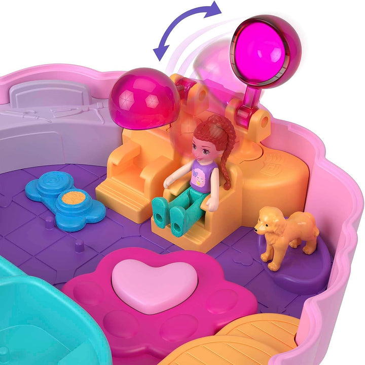 Polly Pocket-Puppen und Spielset, Tierspielzeug, kompaktes Spielset „Bräutigam &amp; Glam-Pudel“.
