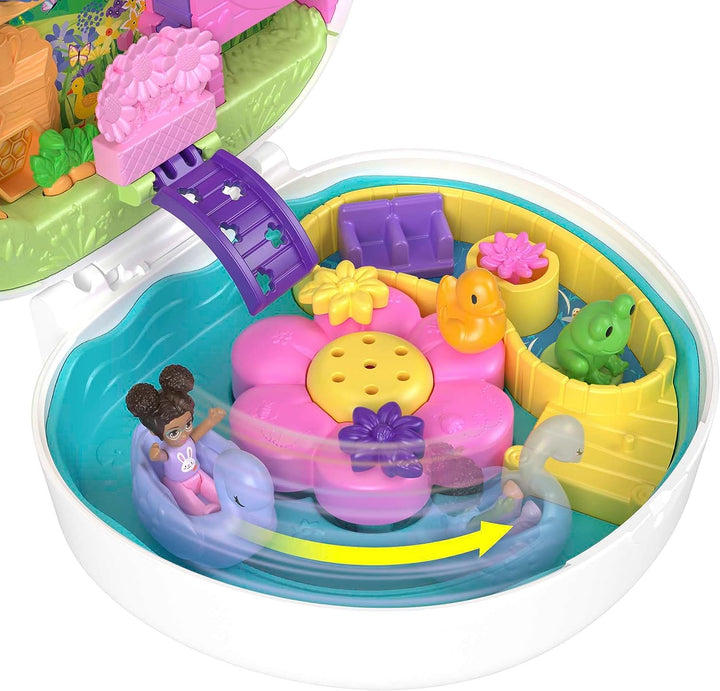 Polly Pocket Puppen und Spielset, Tierspielzeug, Blumengartenhase, kompakt mit Wa
