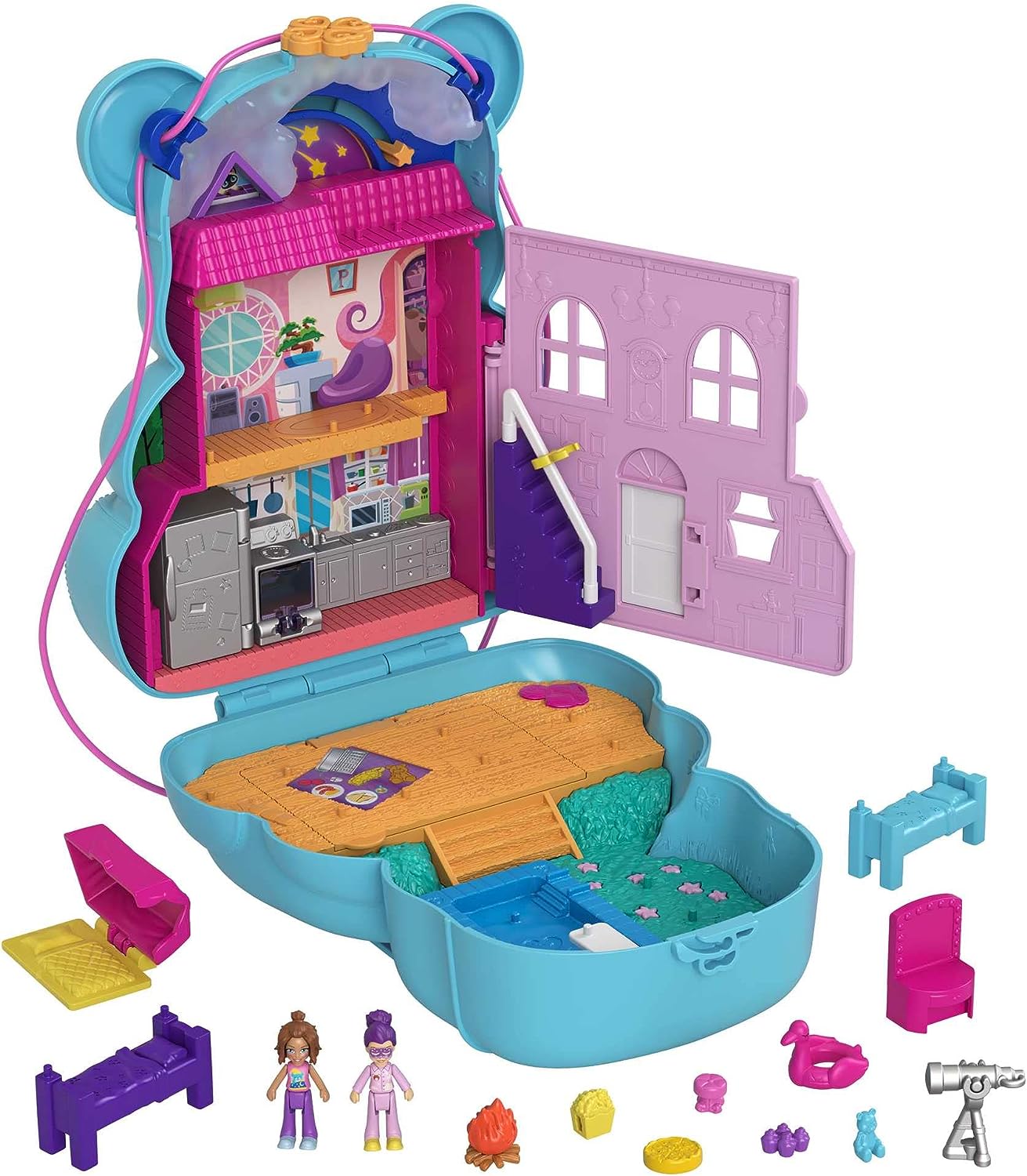 Polly Pocket Teddy Bear Purse Compact - Playset with 2 Micro Dolls & 16 Accessories for Ages 4+ 8