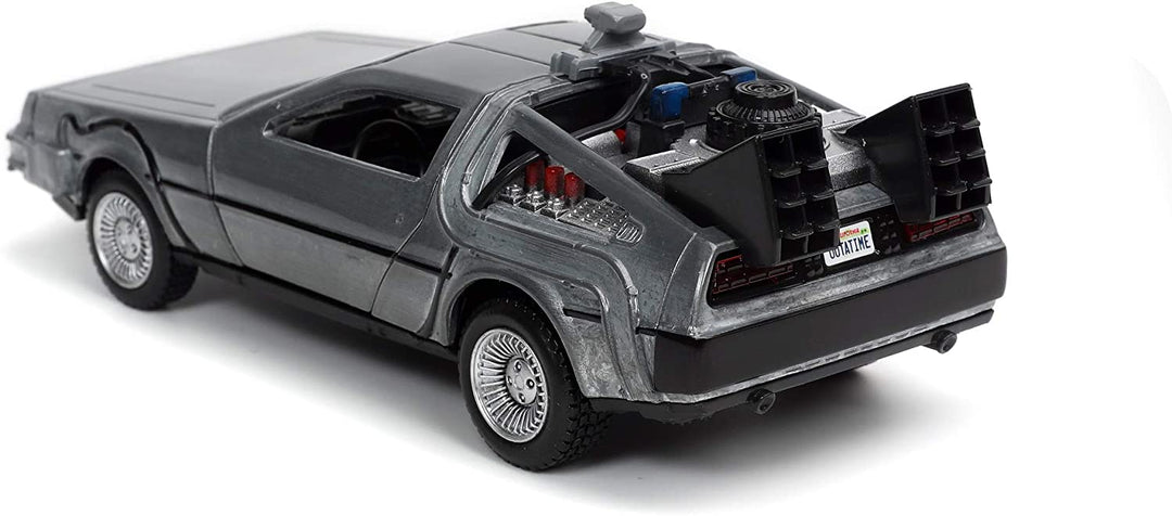 Jada Toys 253252017 Time Machine Zurück in die Zukunft 1, Druckgussauto mit aufklappbaren Türen, Maßstab 1:32, Metallic-Silber