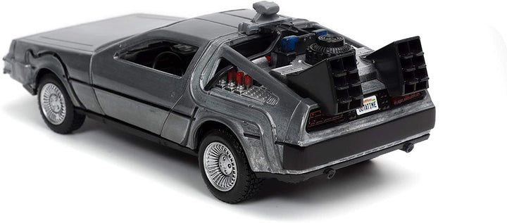 Jada Toys 253252017 Time Machine Zurück in die Zukunft 1, Druckgussauto mit aufklappbaren Türen, Maßstab 1:32, Metallic-Silber