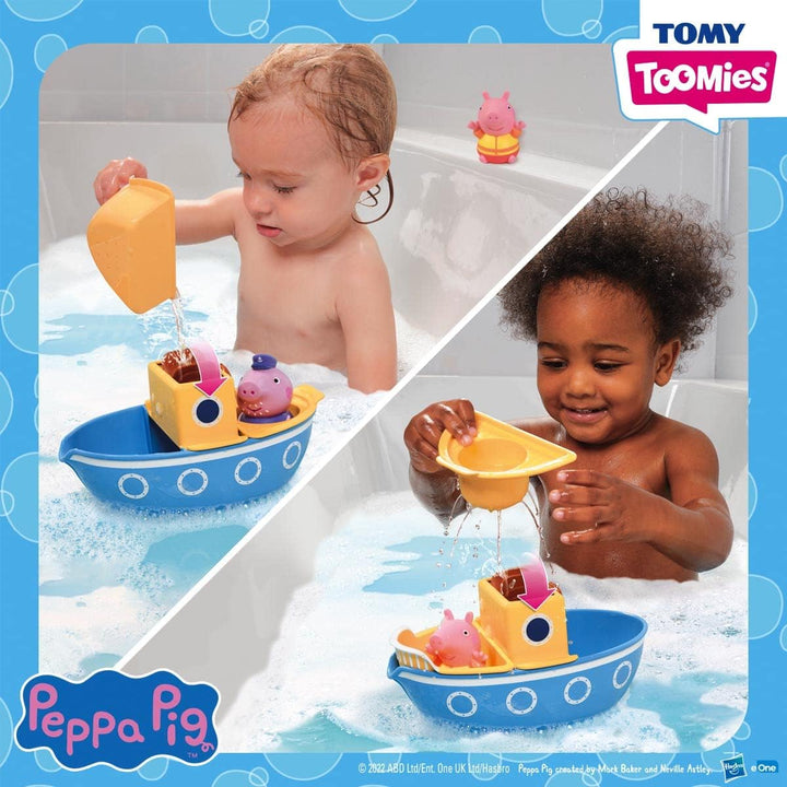 TOMY E73414 Toomies Opa Pig's Splash &amp; Pour Boot – 4-teiliges Badezeit-Peppa-Remo