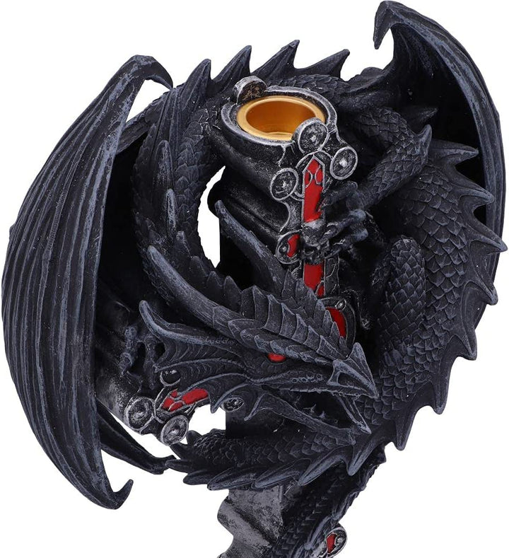 Nemesis Now Anne Stokes Gothic Guardian Dragon Cross Kerzenhalter 26,5 cm, Schwarz