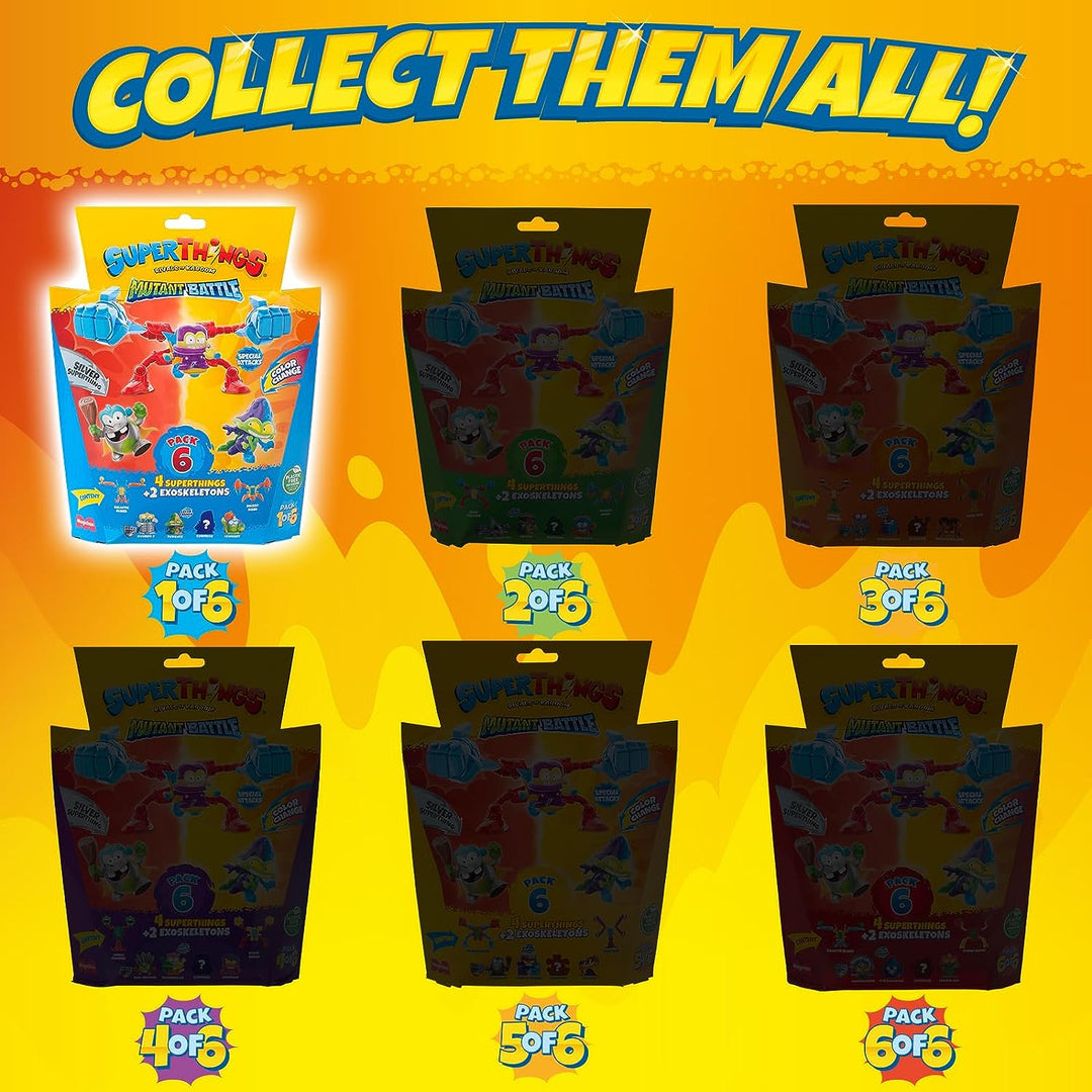 SUPERTHINGS Neon Power-Serie – 6er-Pack. Enthält 4 SuperThings (1 silbernes Capt