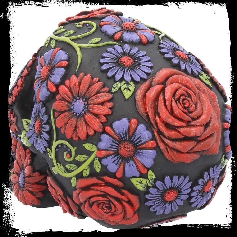 Nemesis Now B3621J7 Totenkopf aus Kunstharz mit traditionellen Blumendekorationen, Schwarz, 18. Jh