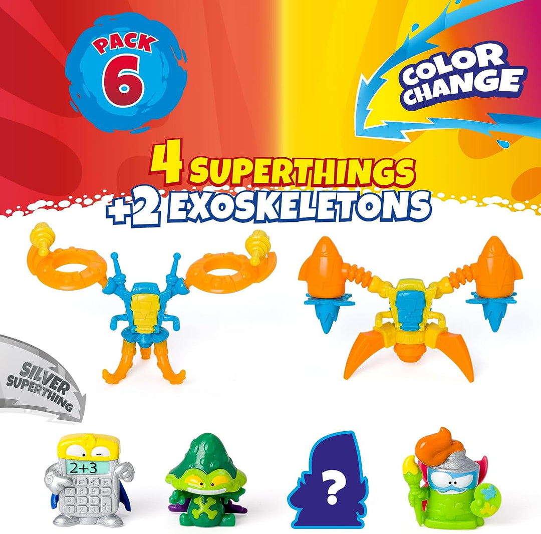 SUPERTHINGS Neon Power-Serie – 6er-Pack. Enthält 4 SuperThings (1 silbernes Capt