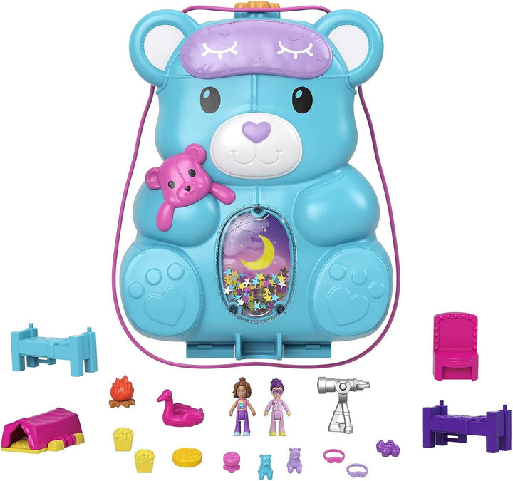 Polly Pocket Teddybär-Geldbörse, kompakt, 2 Mikropuppen, 16 Zubehörteile, Pop &amp; Swap