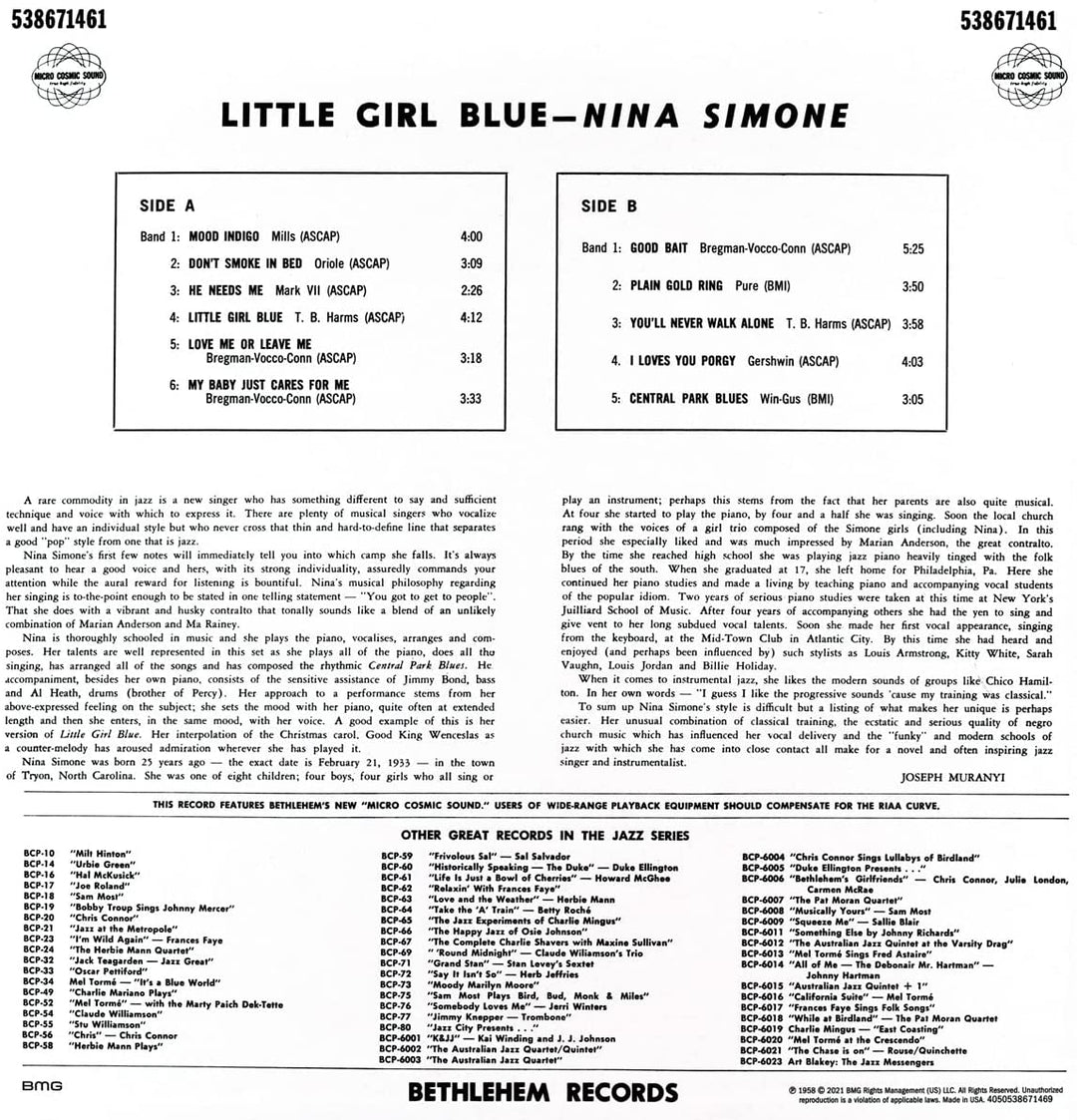 Nina Simone – Little Girl Blue (2021 – Stereo Clear [VINYL]