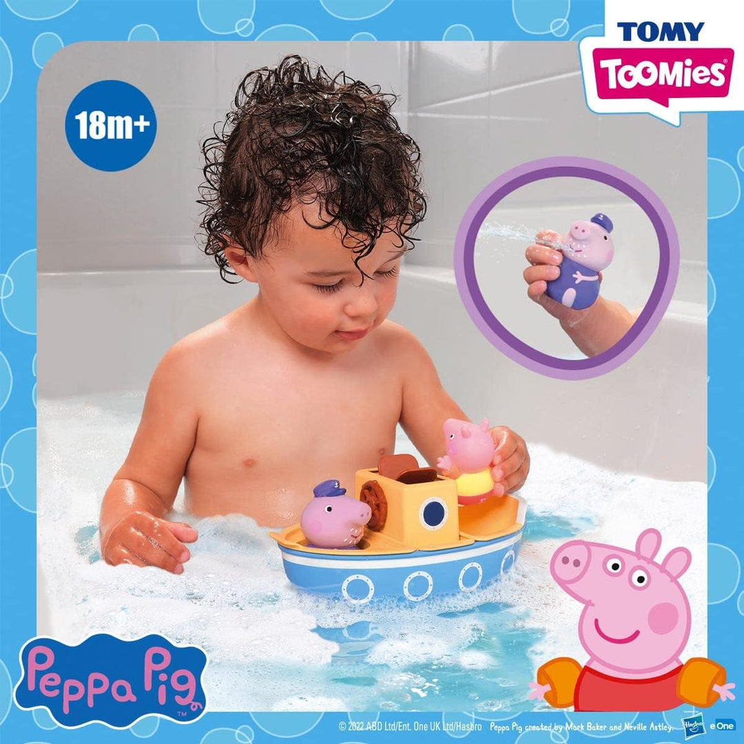 TOMY E73414 Toomies Opa Pig's Splash &amp; Pour Boot – 4-teiliges Badezeit-Peppa-Remo