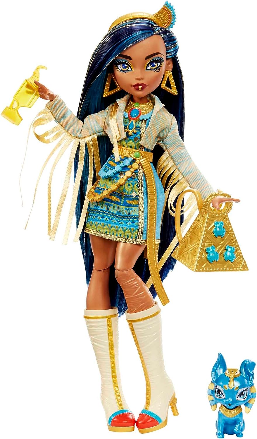 Monster High Puppe, Cleo De Nile mit Zubehör und Hund, bewegliche Modepuppe
