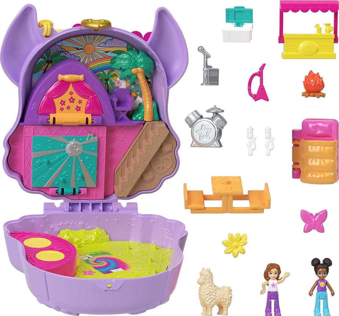 ?Polly Pocket Mini Toys, Camp Adventure Lama Kompaktes Spielset mit 2 Mikropuppen