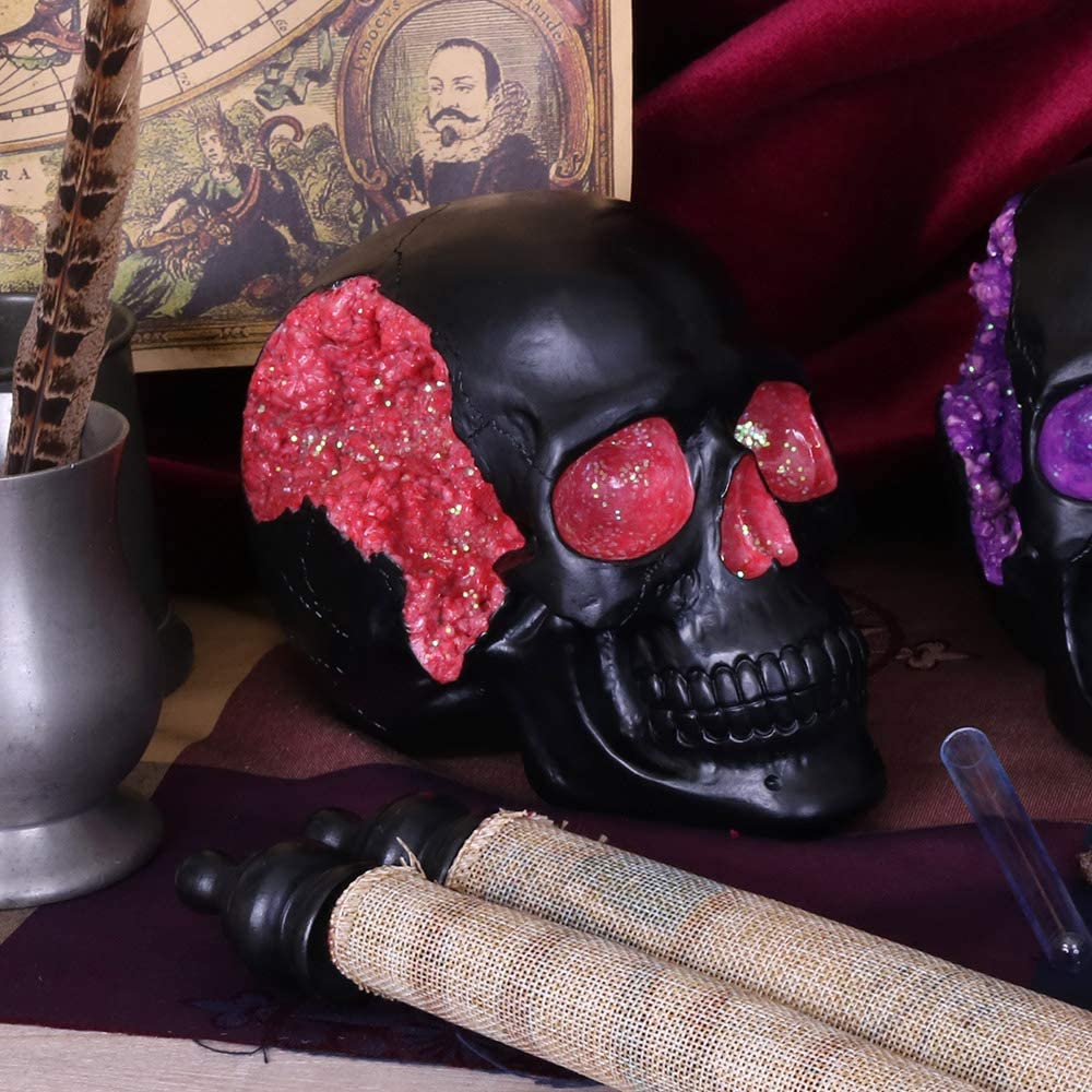 Nemesis Now Geode Schwarz-Rote Gothic-Glitzerschädel-Figur, Polyresin, 17 cm