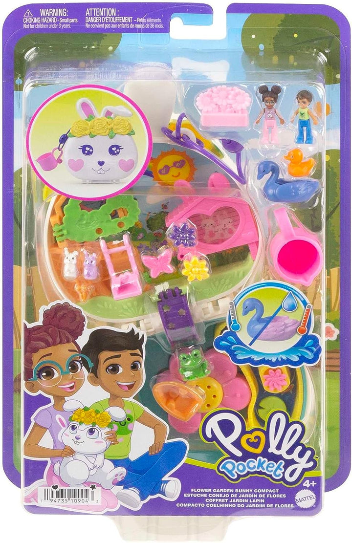 Polly Pocket Puppen und Spielset, Tierspielzeug, Blumengartenhase, kompakt mit Wa