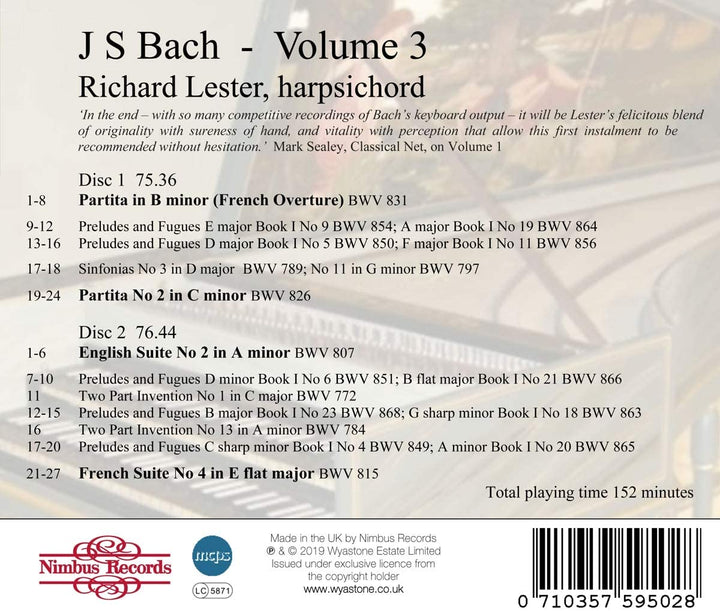 Bach: Works for Harpsichord, Vol. 3 [Audio CD]