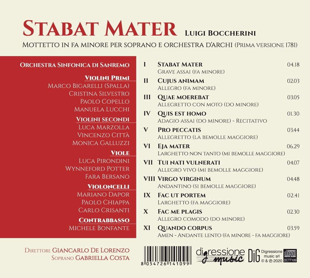 Boccherini: Stabat Mater [Gabriella Coasta; Orchestra Sinfonica di Sanremo; Giancarlo De Lorenzo] [Digressione Music: DIGR109] [Audio CD]