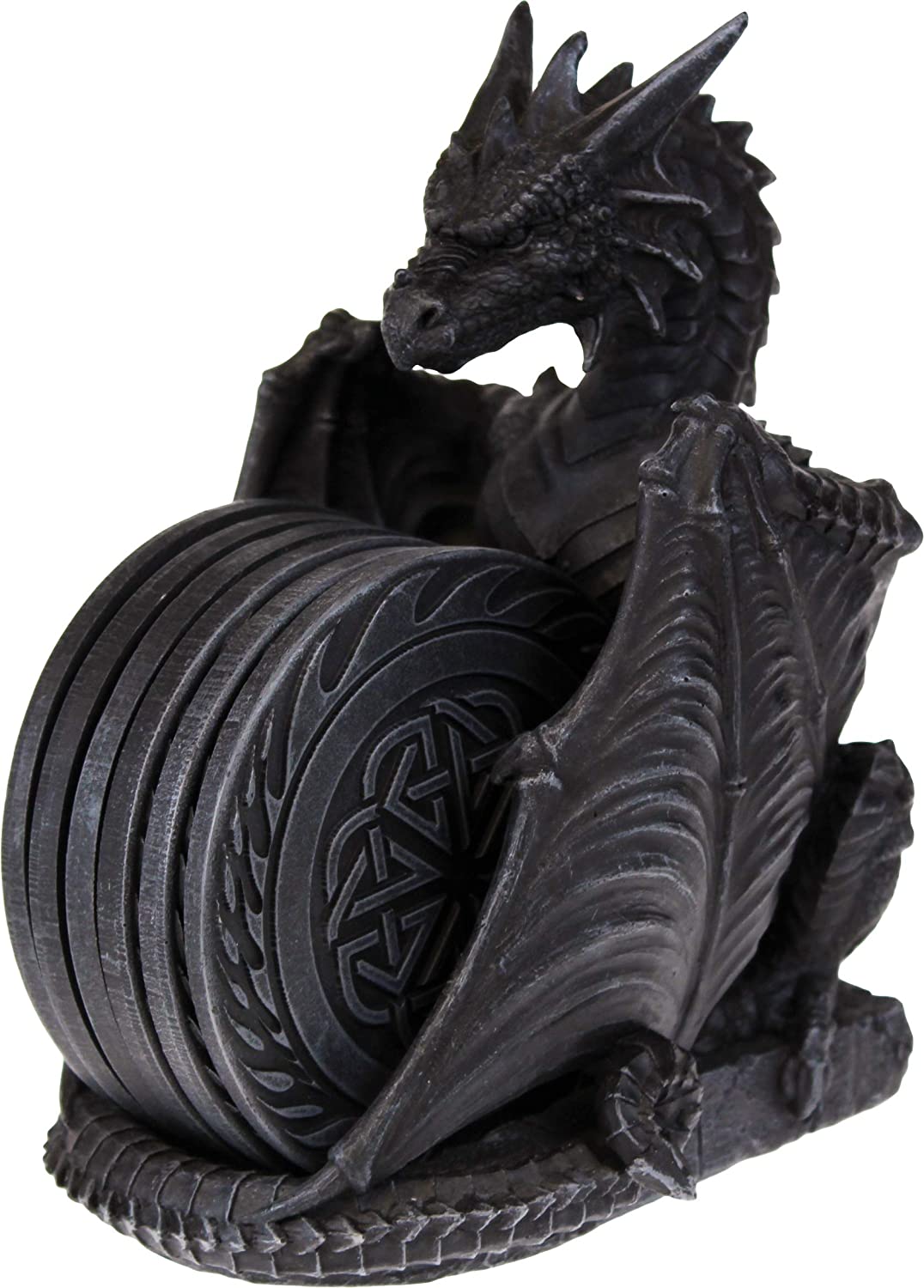 Nemesis Now Dragons Lair - Black Dragon Coaster Set in Resin