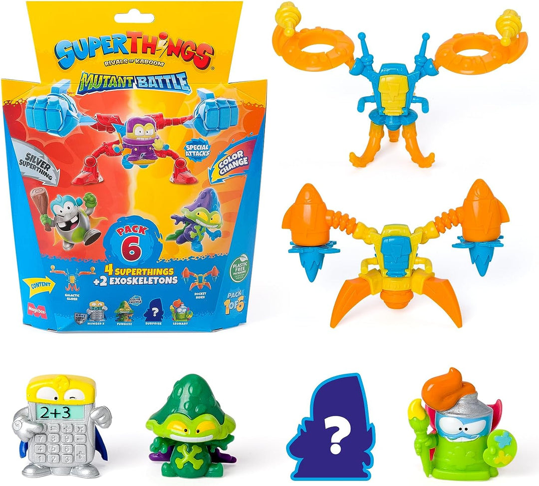SUPERTHINGS Neon Power-Serie – 6er-Pack. Enthält 4 SuperThings (1 silbernes Capt