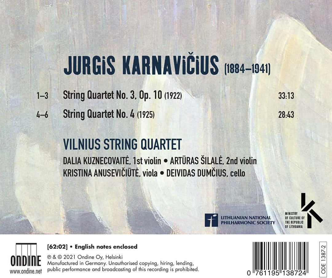 Vilnius String Quartet - Karnaviius: String Quartets Nos. 3 & 4 [Vilnius String Quartet] [Ondine: ODE 1387-2] [Audio CD]