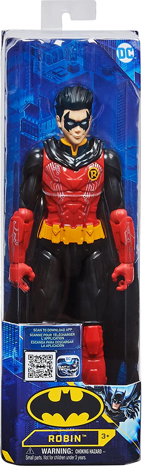 DC Comics Batman 12-Zoll-Robin-Actionfigur (roter/schwarzer Anzug), Kinderspielzeug für Jungen