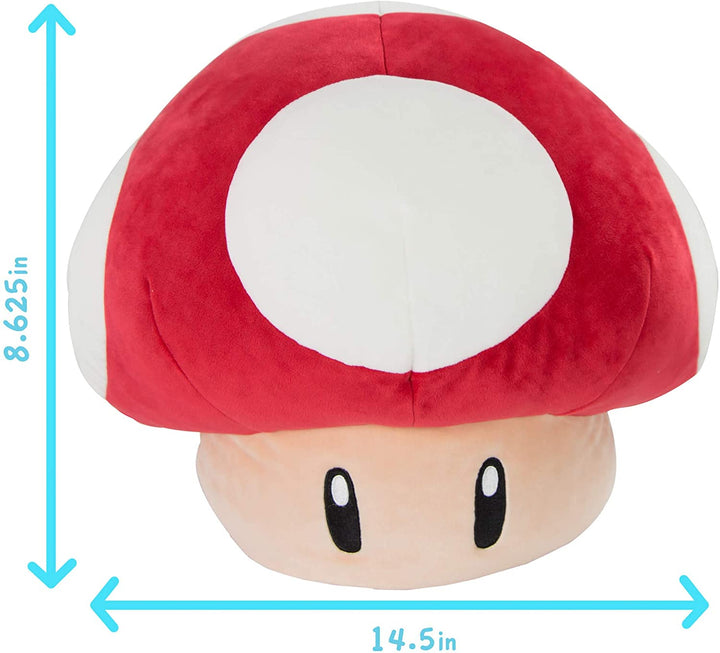 Club Mocchi Mocchi T12955A Mario Kart-Peluche Mochi Champignon 40 cm, 40 cm Super Red Mushroom, extra großer Plüsch, mehrfarbig