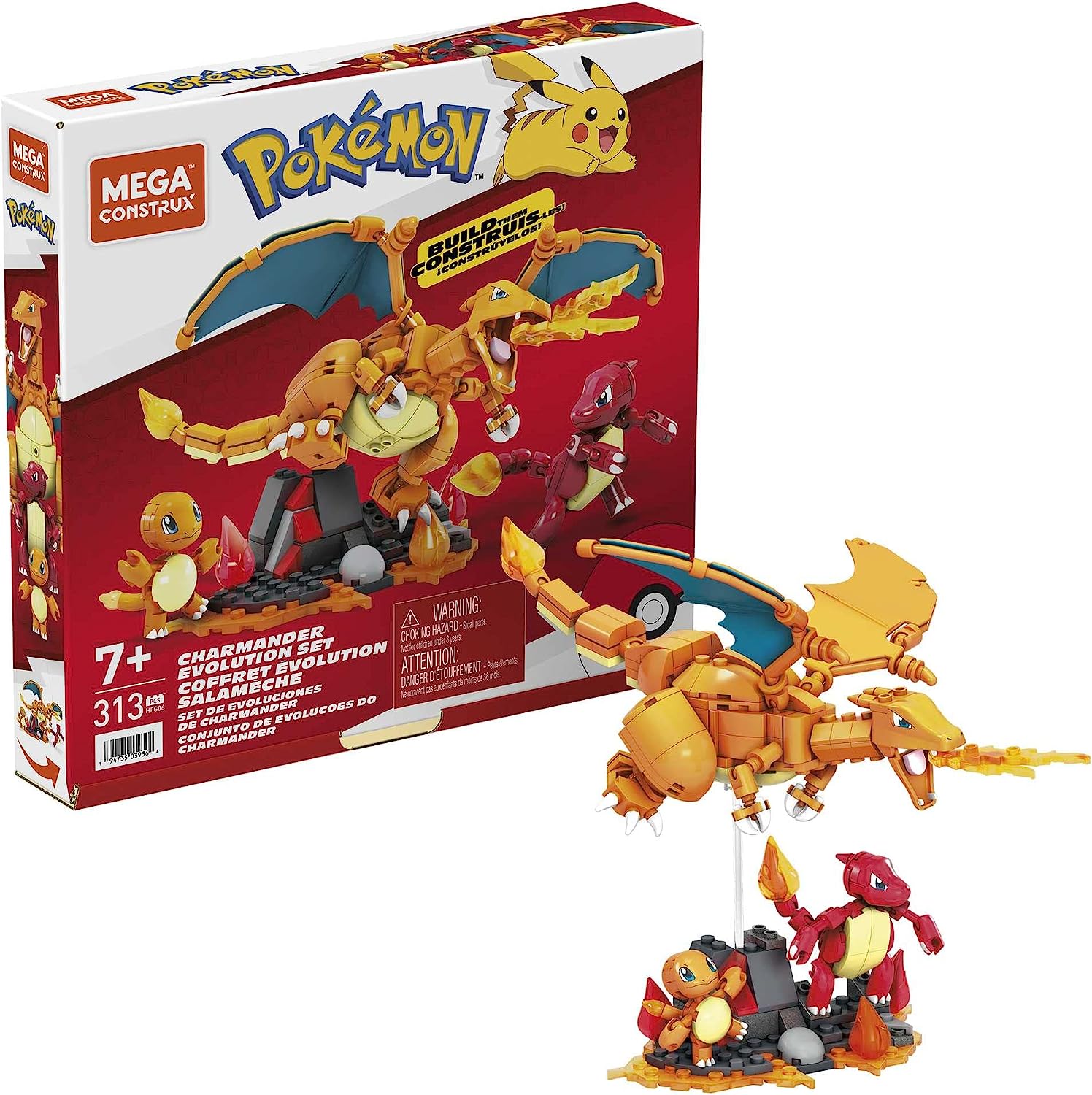 MEGA Pokémon Charmander Evolution Building Set - 300-Piece Action Figure Playset for Kids