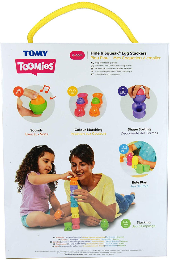 TOMY Toomies Hide and Squeak Big Egg Stacker Babyspielzeug, pädagogischer Formsortierer