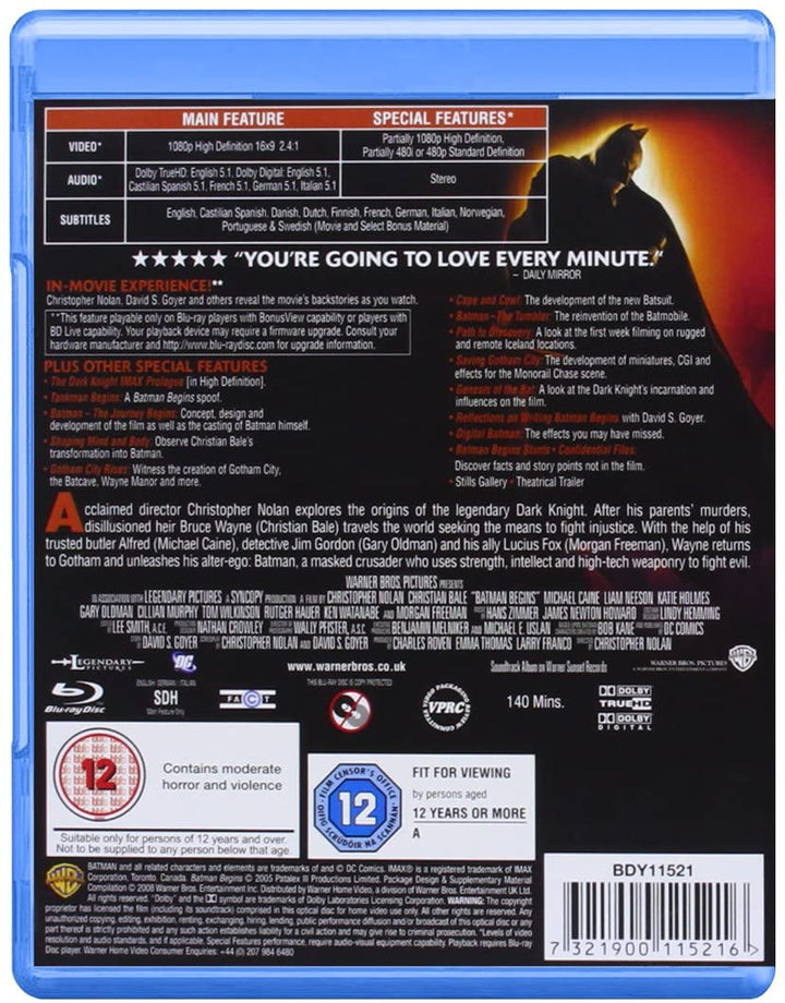 Batman Begins [2005] [Region Free] – Action/Abenteuer [Blu-ray]