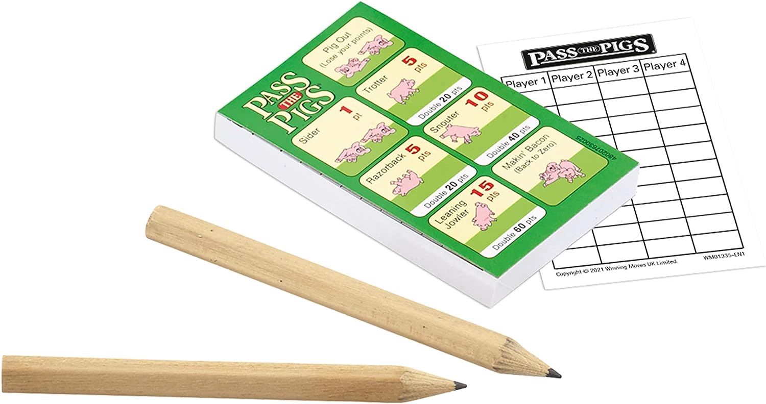 PASS THE PIGS Dice Game - Classic Party & Travel Game with 2 Pigs, Rulebook, Scorecards & Pencils 3