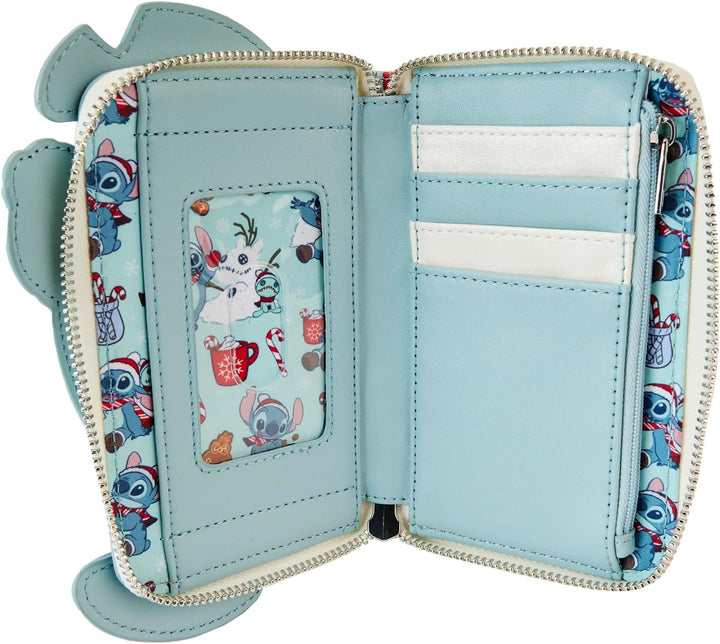 Disney Stitch Holiday Glitzer-Geldbörse mit umlaufendem Reißverschluss, Blau, Einheitsgröße