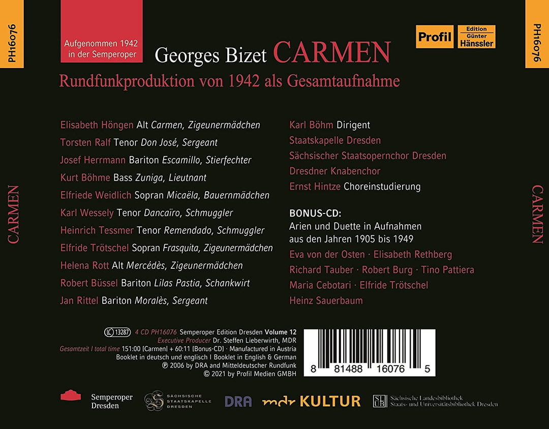 Bizet: Carmen [Elizabeth Hongen; Torsten Ralf; Josef Herrmann; Elfriede Weidlich] [Profil: PH16076] [Audio CD]