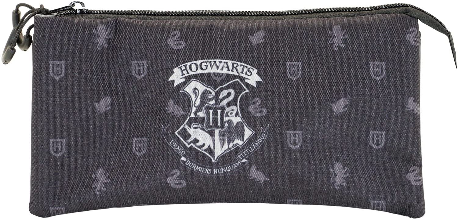Karactermania Harry Potter Hogwarts Triple Compartment Pencil Case, Black