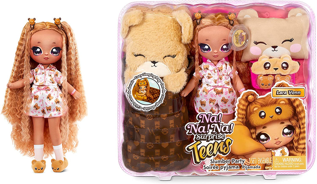 Na Na Na Surprise 577416EUC Teens Slumber Party Fashion Lara Vonn – Spielzeug für Kinder, zum Sammeln – 27 cm weiche Stoffpuppe, Teddybär-inspiriert mit brünetten Haaren