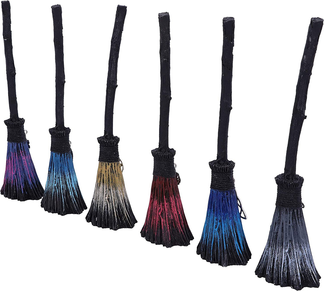 Nemesis Now Positivity Besenstiele mit silbernen Anhängern, 20 cm, (6er-Set), Schwarz