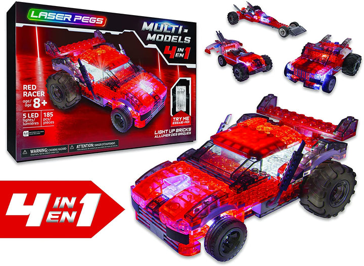 giochi preziosi spa LAU01000 Laser Pegs Models-4-in-1 Red Racer, Mehrfarbig